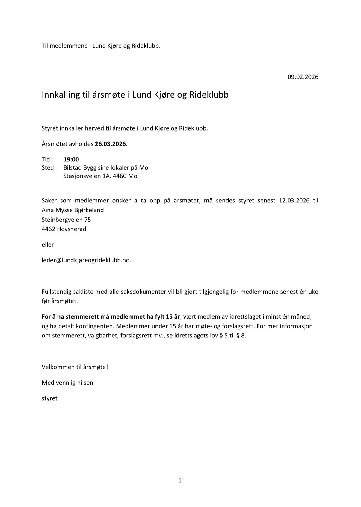 Årsmøte - ny dato! 