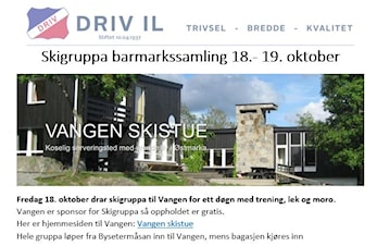 Vangensamling 18. - 19. oktober med Driv IL Skigruppa