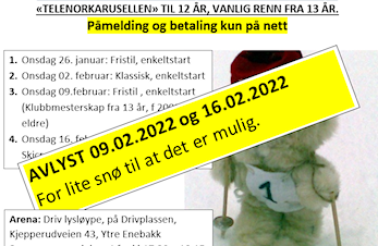 Skigruppa arrangerer skikarusell med første renn 26. januar 2022. Påmeldingen er åpen nå. NB AVLYST NÅ