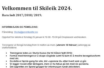 Velkommen til skileik 25.01.24 kl. 18.00 - 19.00 på Drivplassen
