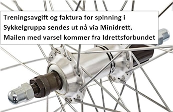 Treningsavgift Sykkel og faktura for spinning sendes ut nå