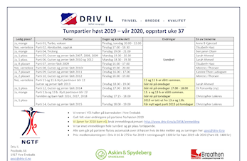 Turnpartier høsten 2019, endringer på noen partier.