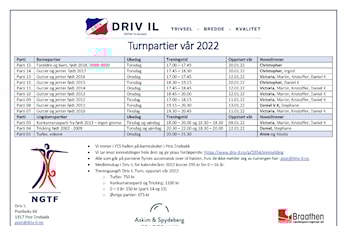 Driv IL Turn våren 2022, oppstart uke 2 og uke 3.