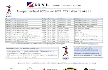 Oppstart Driv IL Turn høst 2023, fra uke 36, mandag 4. september