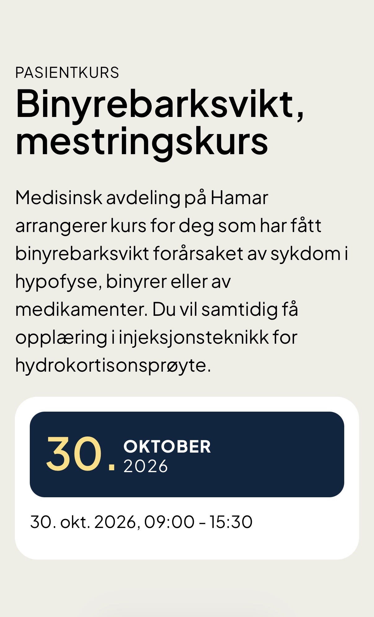 Image for Binyrebarksvikt, mestringskurs - Hamar Sykehus