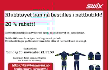 Nettbutikken er nå åpen - nytt tøy kan bestilles og betales frem til 15 november!