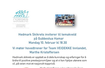 Marthe Kristoffersen, hovedtrener i Team Veidekke Innlandet, kommer til Gubbestua man. 10.feb.
