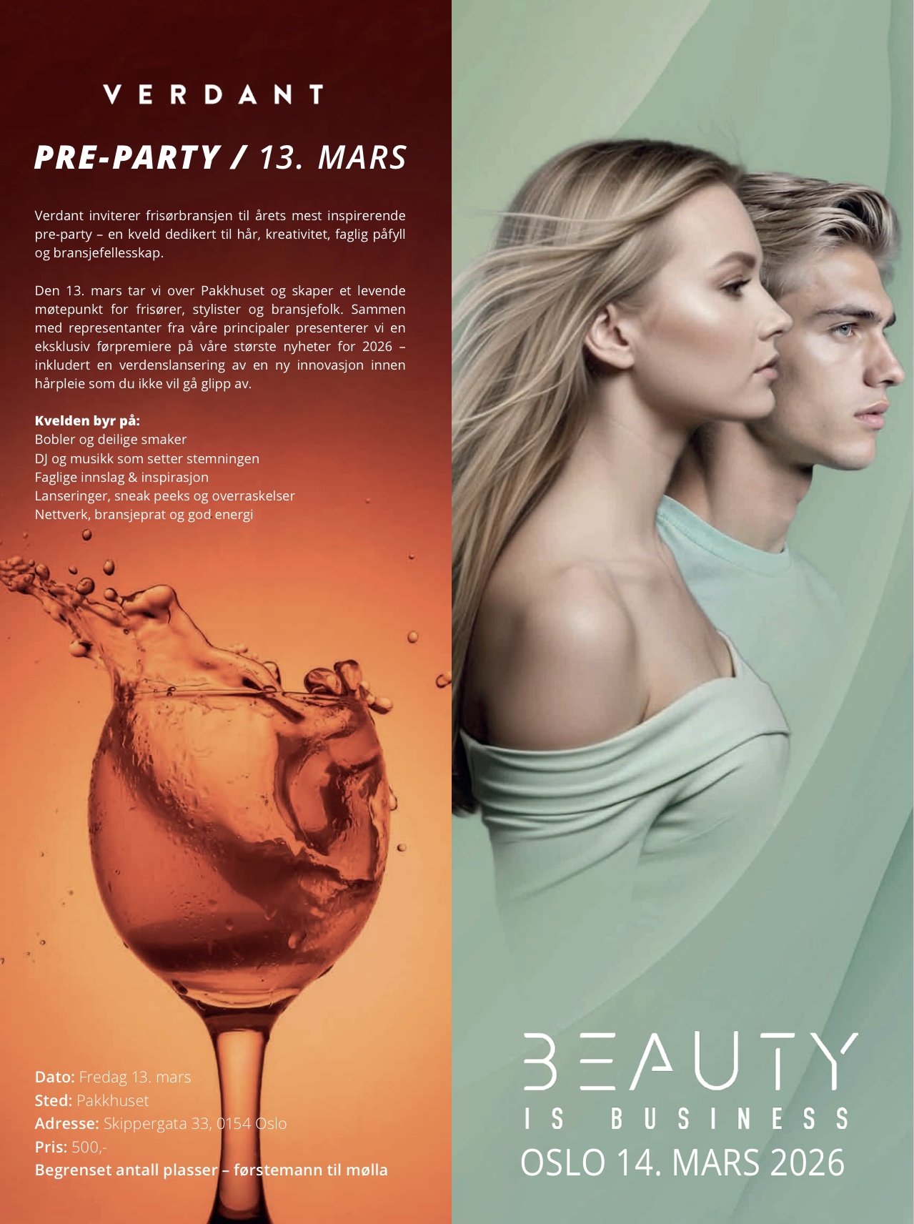 VERDANT INVITERER TIL PRE-PARTY 13. mars i Oslo i forbindelse med Beauty is Business 14.mars!