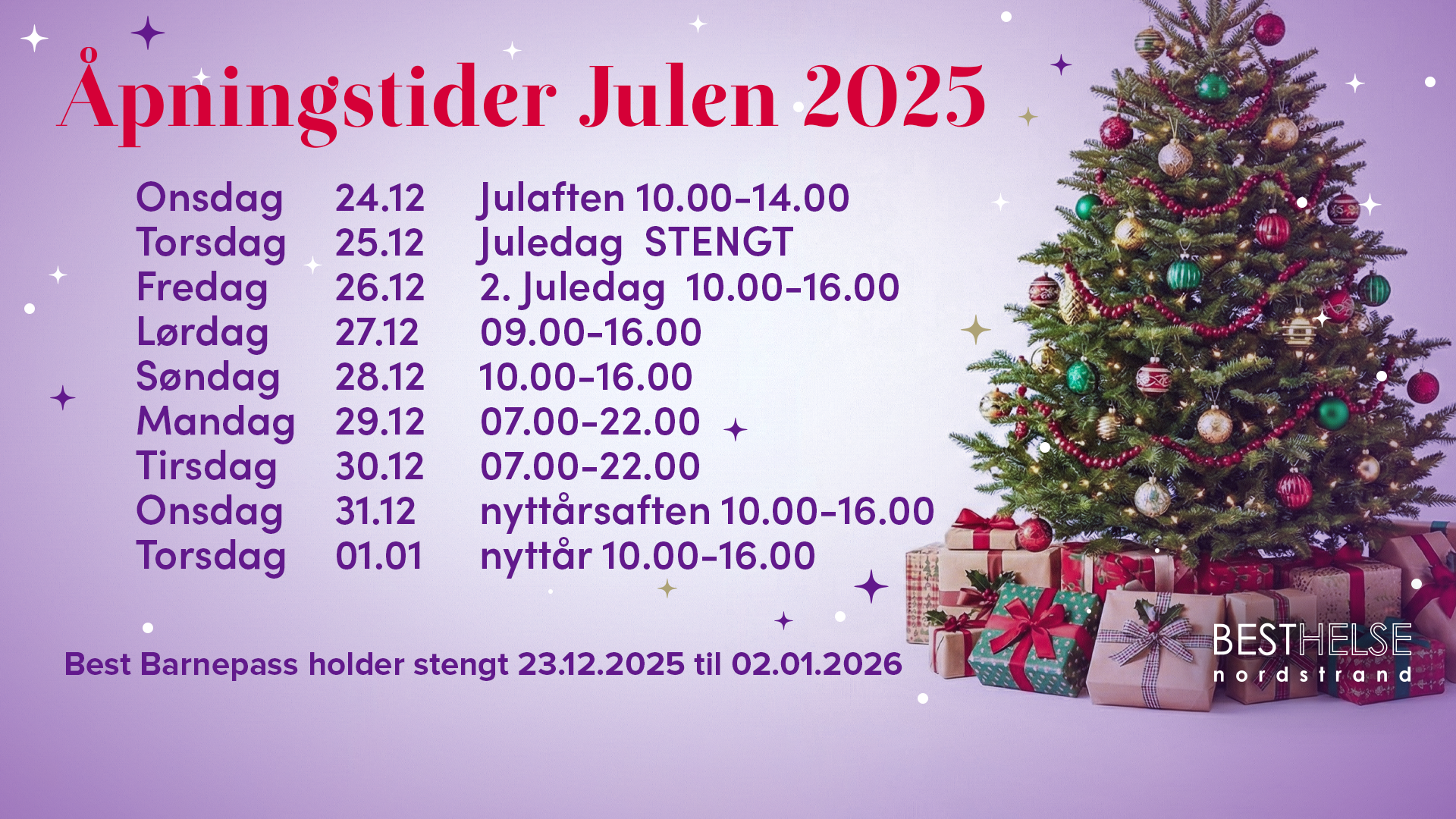 Åpningstider i julen på Best trening.