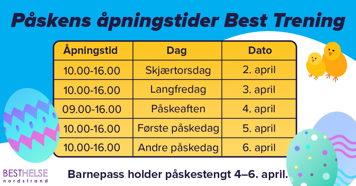 Image for Åpningstider i påsken på Best trening.