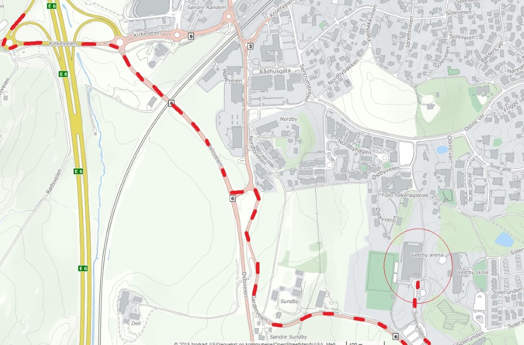 Kart til Vestby Arena