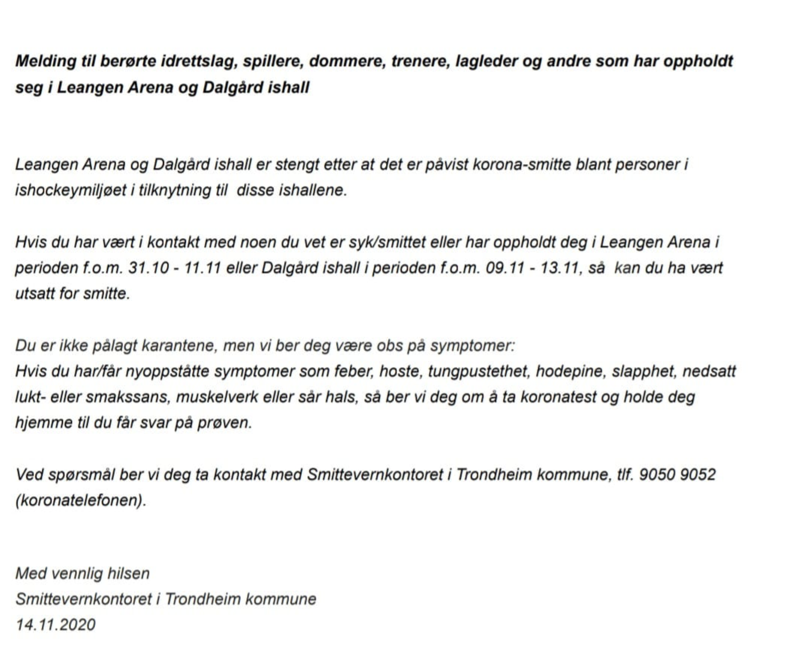 Smittevernskontoret av 14/11-2020