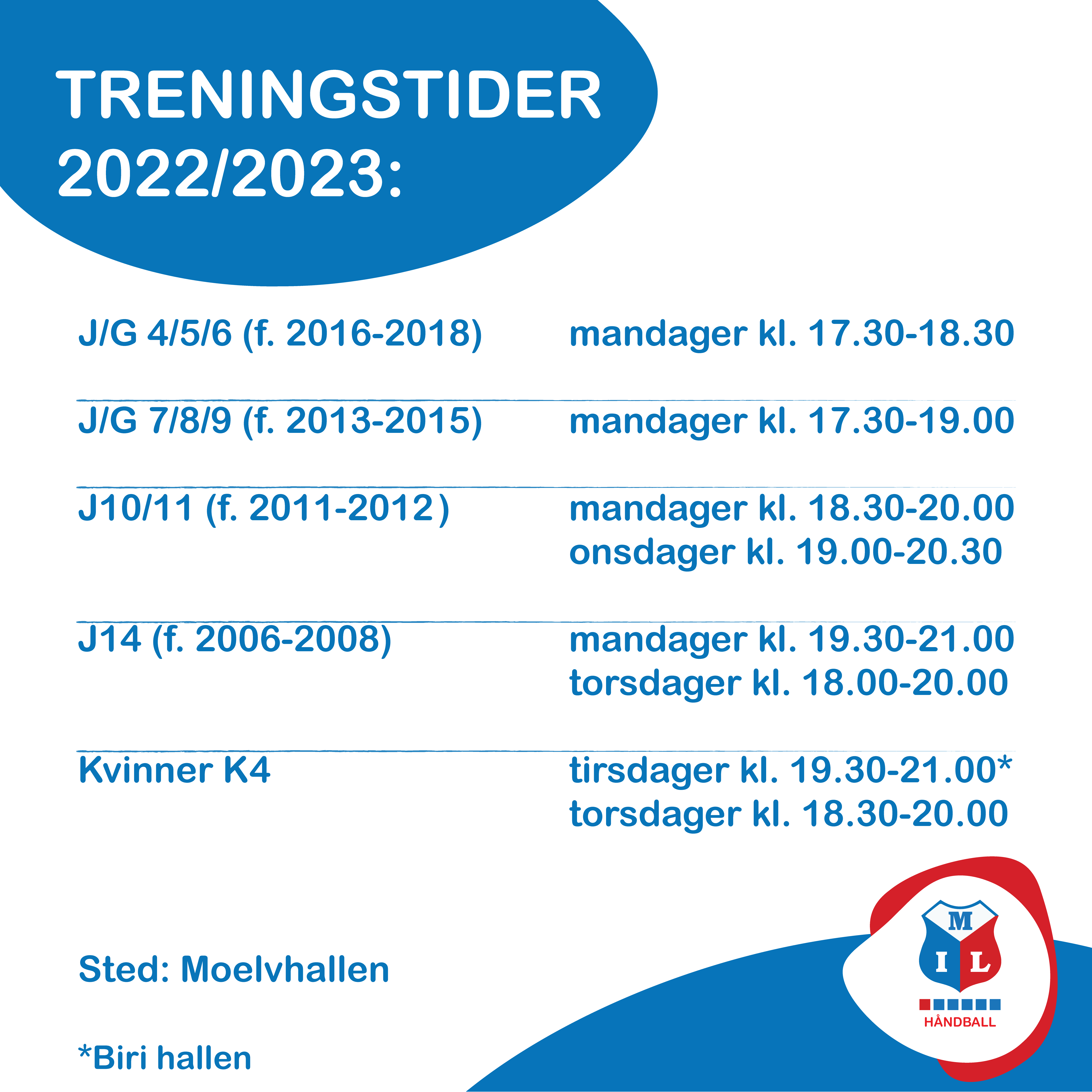 Treningstider 2022/2023