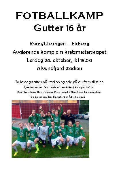 Kvass/Ulvungen G16 spiller for KM-pokalen !