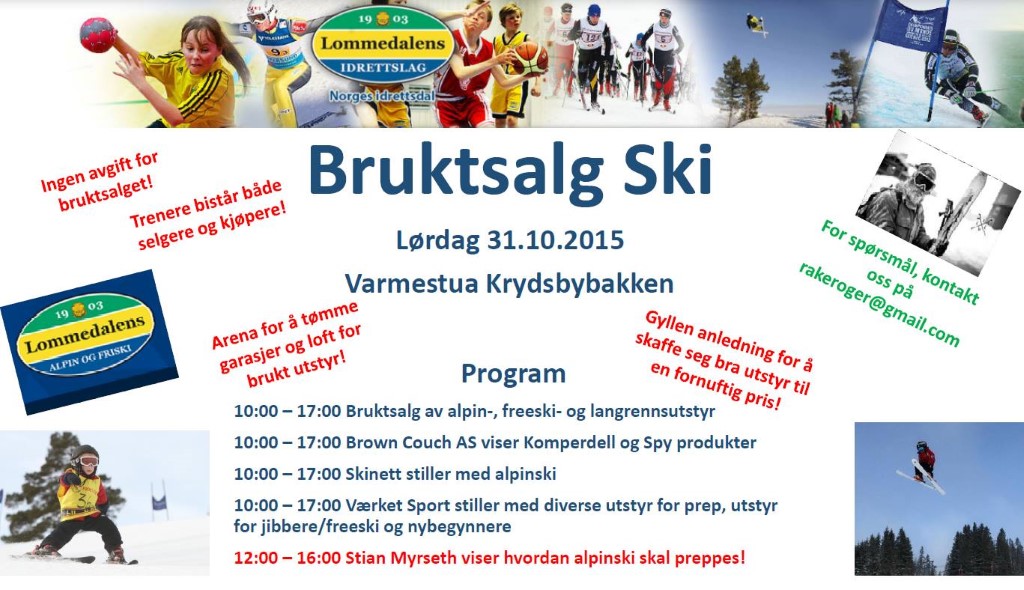 BRUKTSALG SKI - Lørdag 31. oktober kl. 10-17 - VARMESTUA
