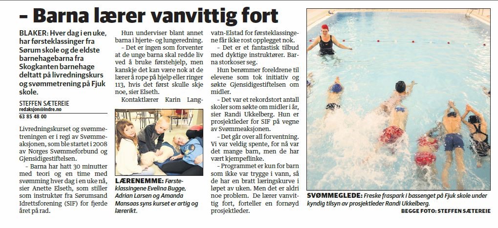 Utklipp - Indre Akershus Blad - svømmeaksjonen
