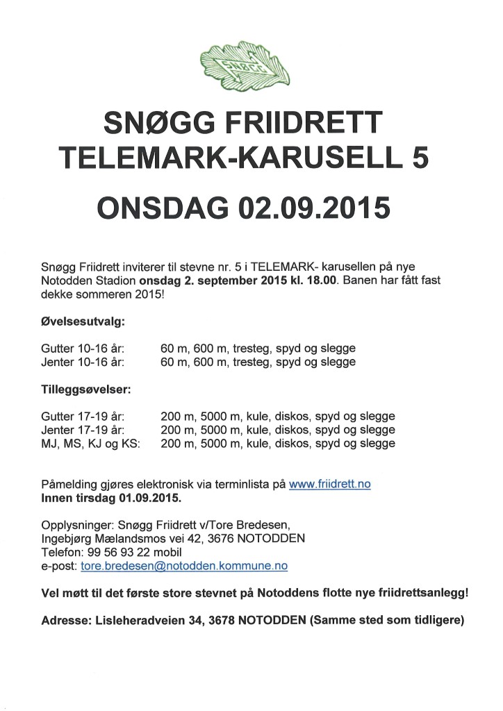 Invitasjon til Telemark-karusell 5 - Onsdag 02. september