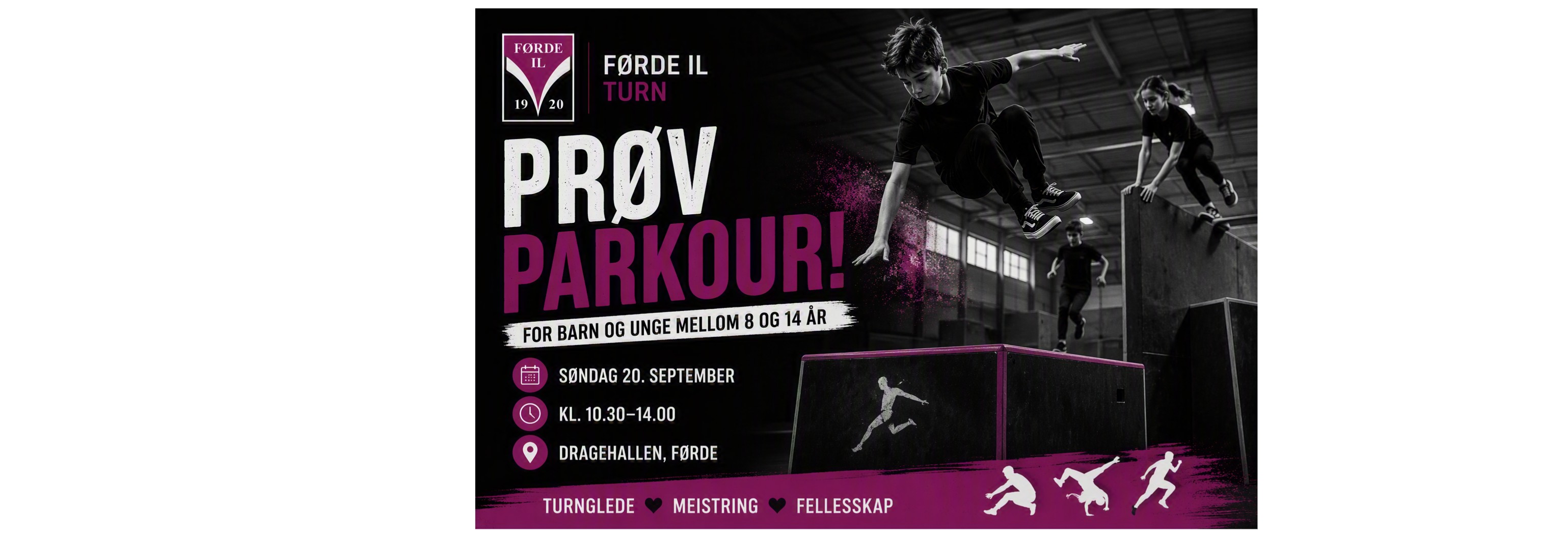 🤸 Prøv parkour i Dragehallen førstkomande søndag!