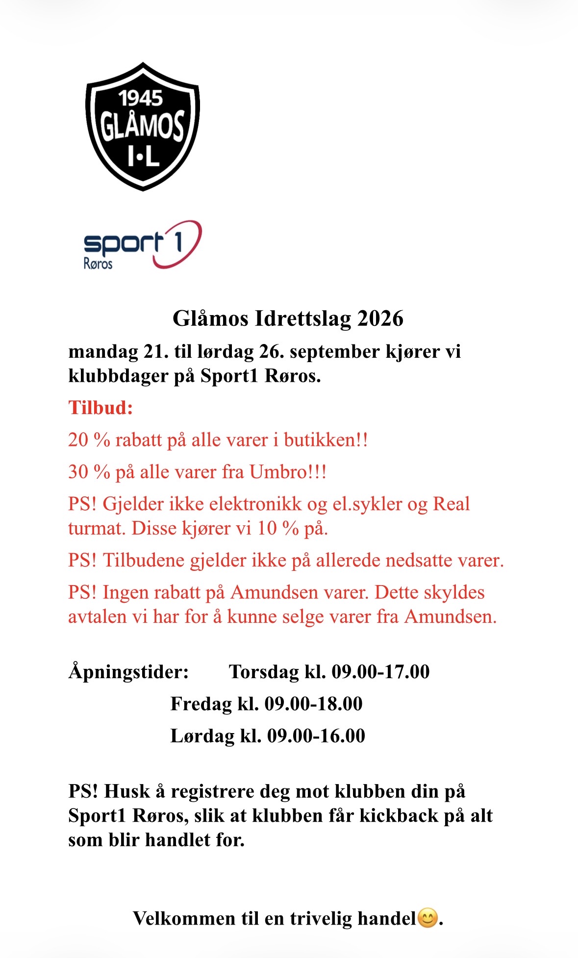 Image for Klubbdager hos Sport1 Røros 2026!