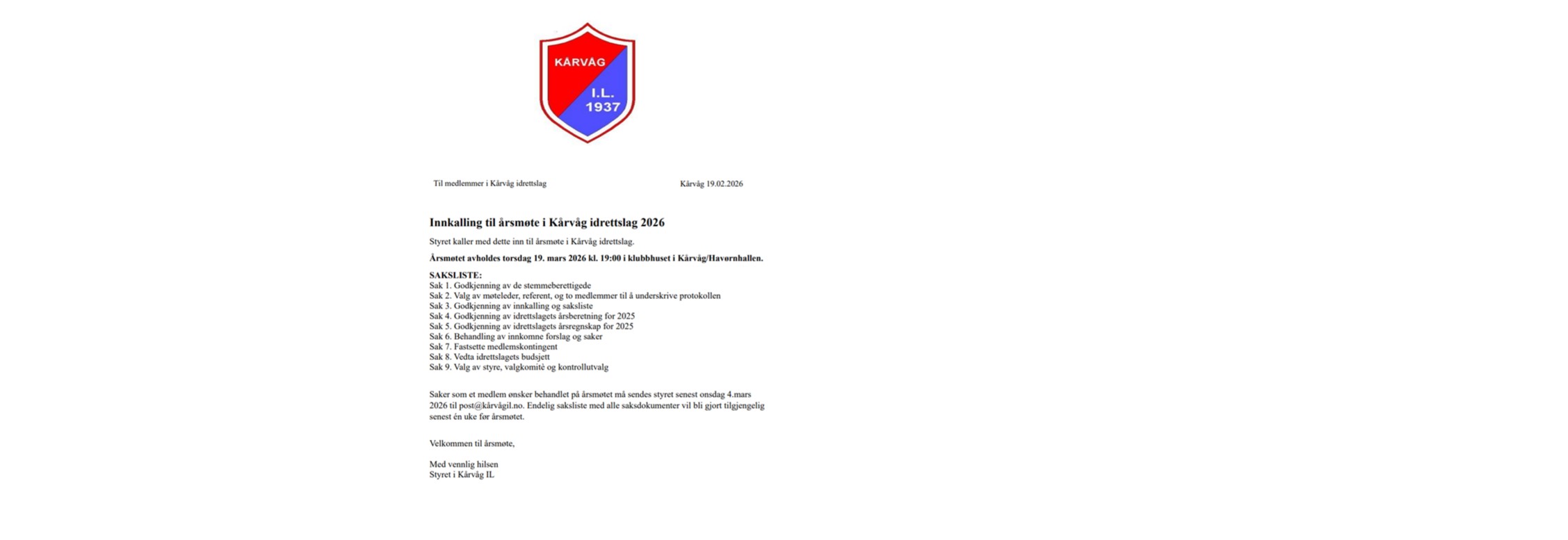 Årsmøte i Kårvåg IL 2026