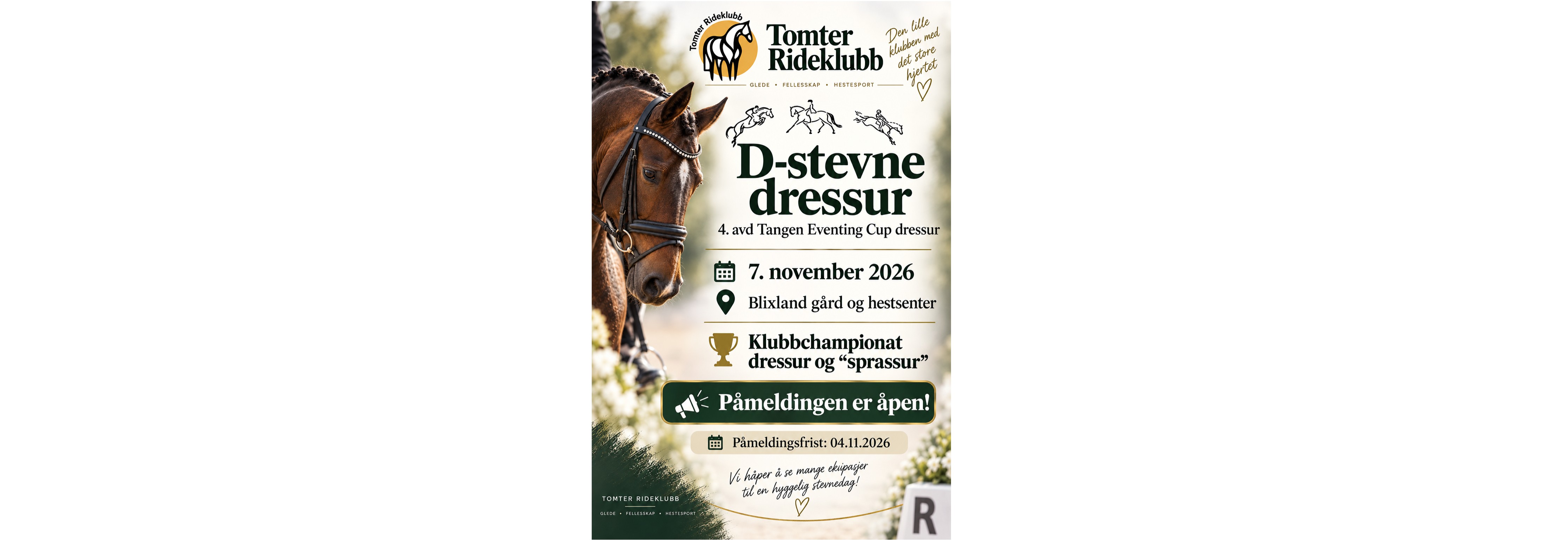 Dressurstevne med innlagt Klubbchampionat 2026