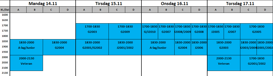 Baneoversikt uke 46
