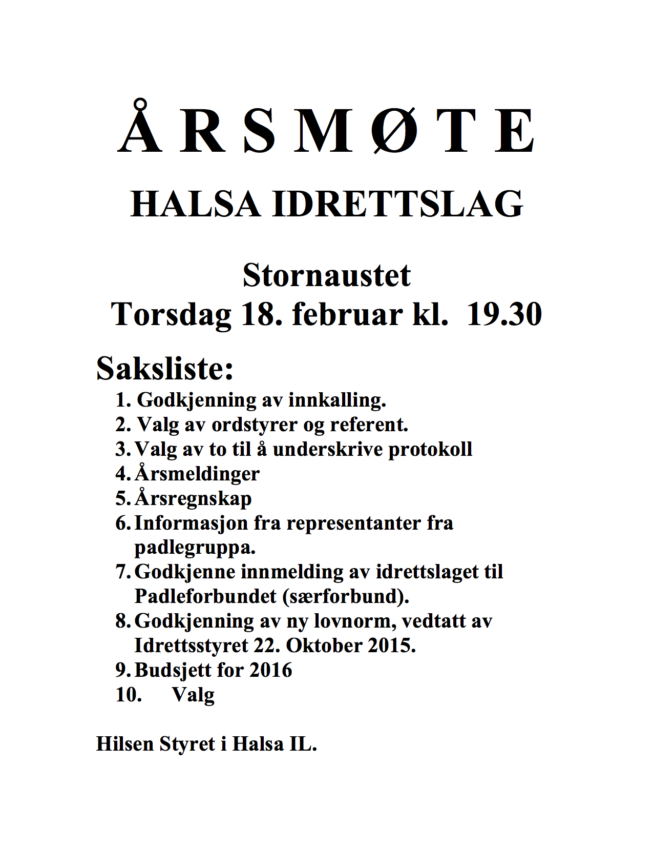 Saksliste Årsmøte 2016