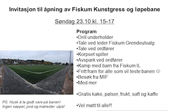 INVITASJON TIL ÅPNING AV FISKUM KUNSTGRESS OG LØPEBANE