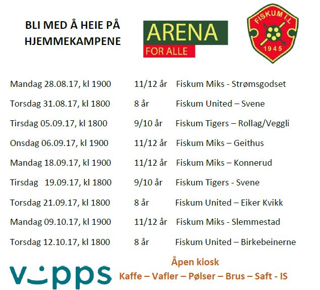 FISKUM ARENA hjemmekamper høsten 2017