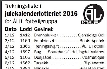 Trekningsliste julekalenderlotteri 2016
