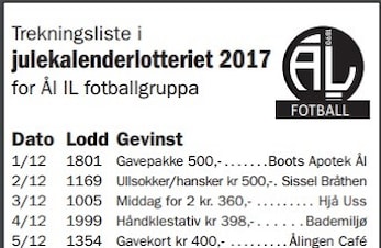 Trekningsliste julekalenderlotteri 2017