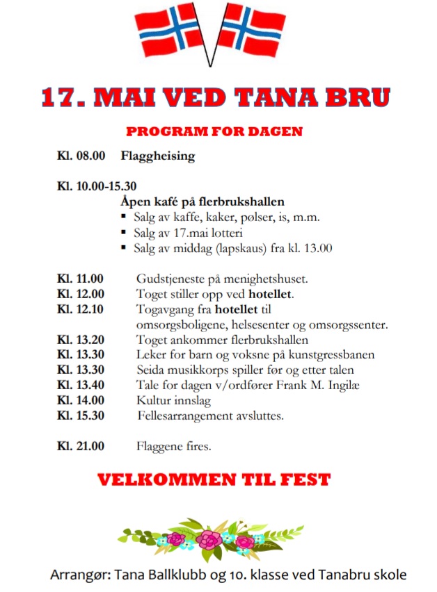 Velkommen til 17. Mai feiring ved Tana Bru!
