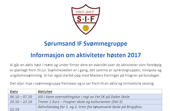 Aktivitetskalender høsten 2017