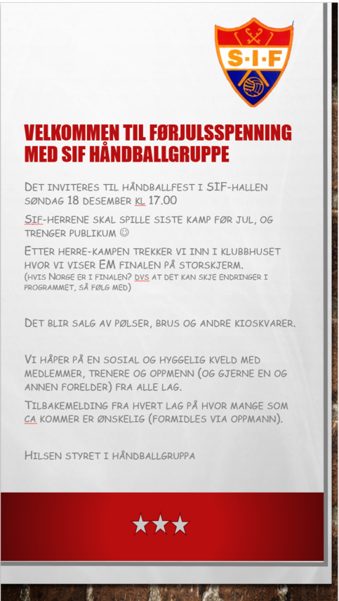 Førjulsspenning i SIF-hallen