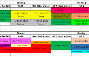 Treningstider sesongen 2017/2018