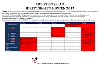 Aktivitetsplan. Idrettskolen høsten 2017