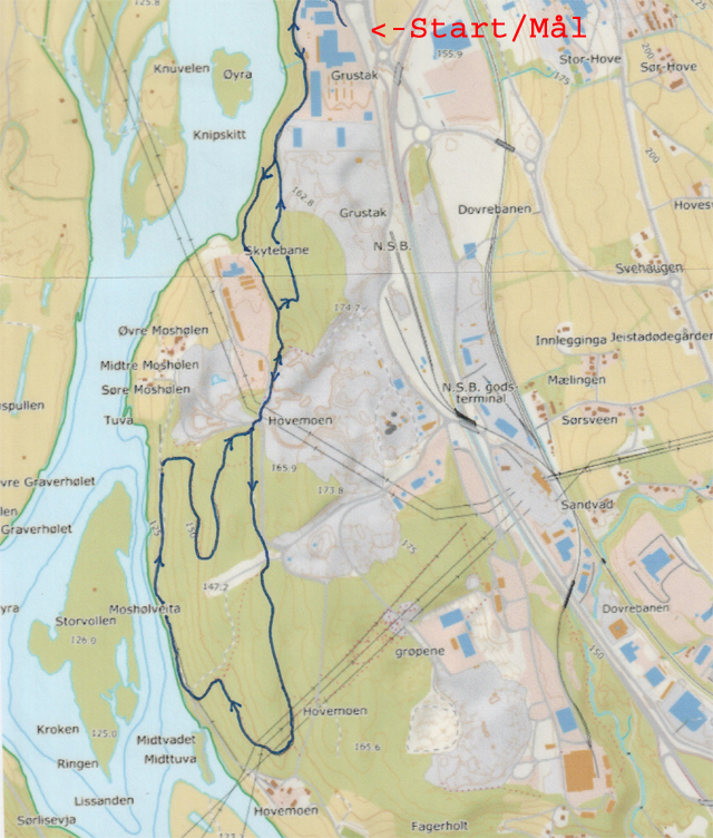 Her er kart over løypa til Hovemoenløpet 2018 - Jørn Breili er guide!