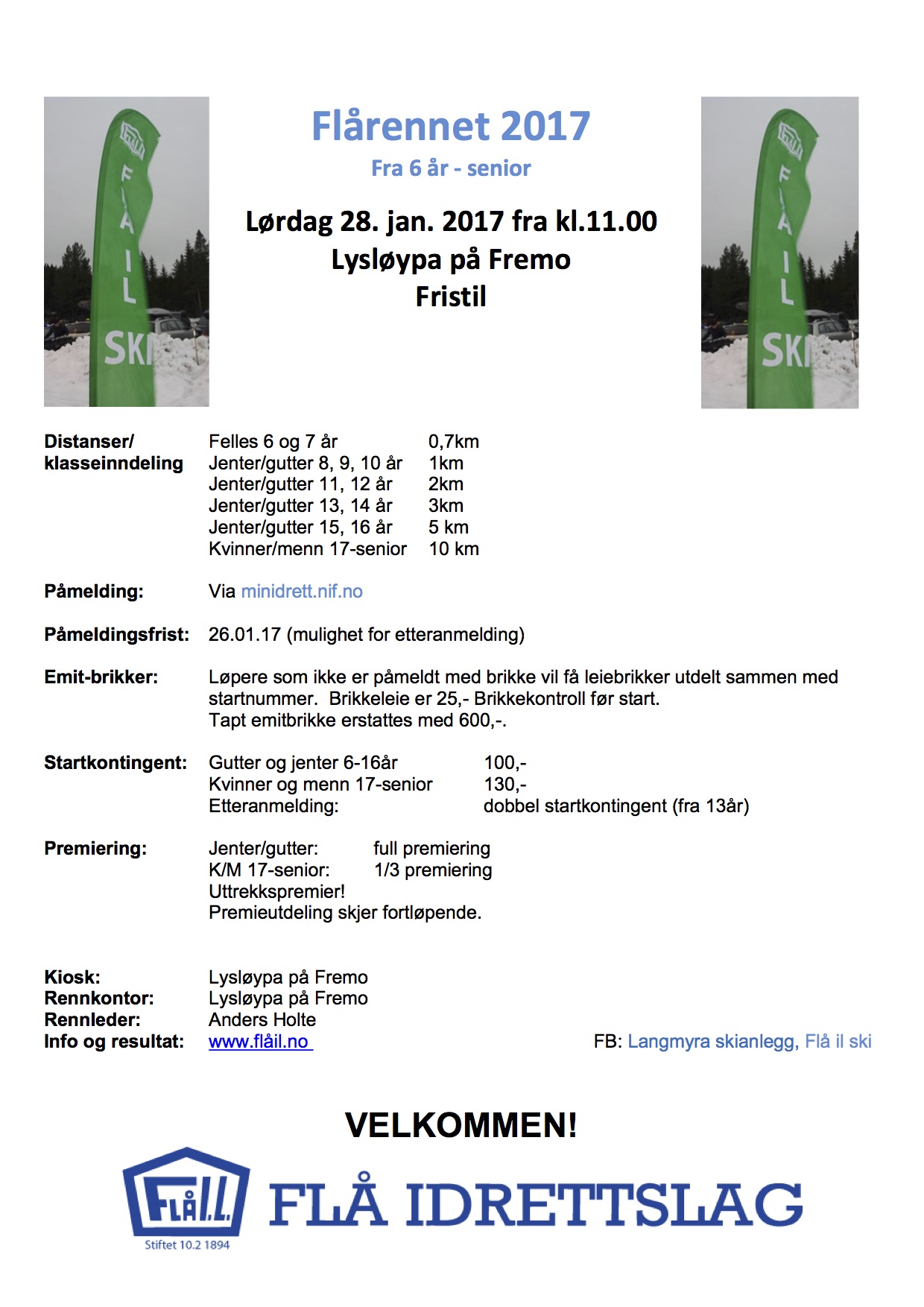 Status per 26/1: Flårennet 2017 - lørdag 28. januar