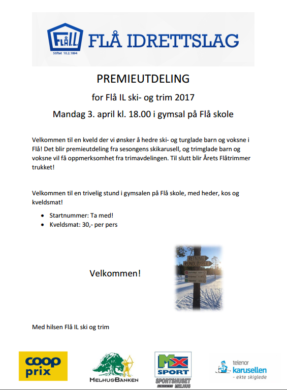 Premieutdeling Flå IL ski og trim mandag 3. april