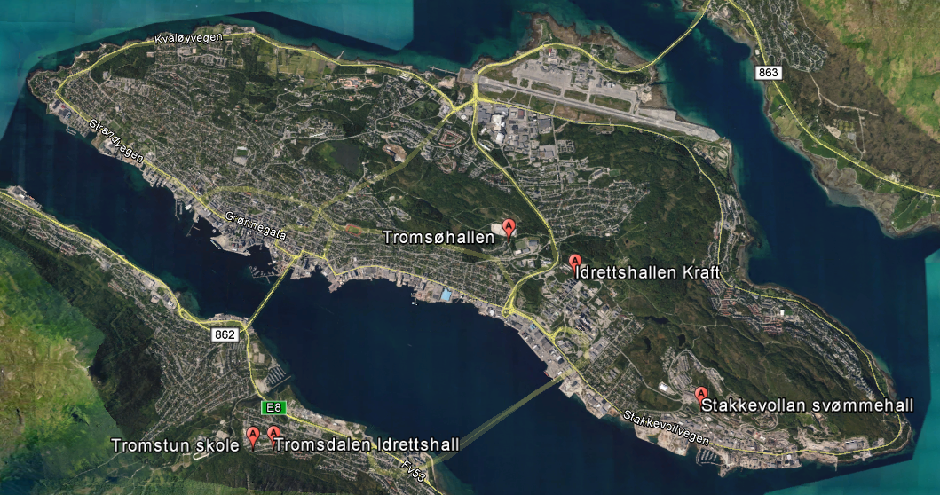 Kart - Haller, transport og overnattingsplasser