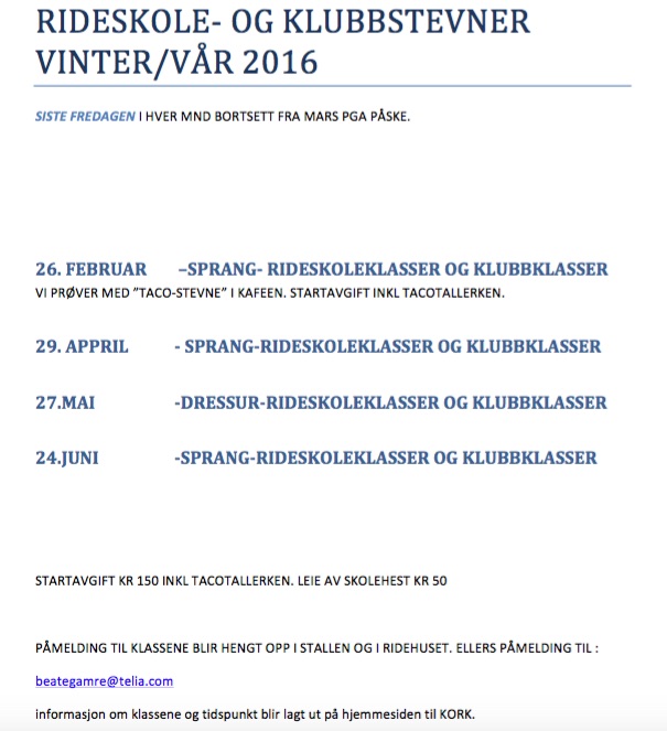 Rideskolestevner 2016