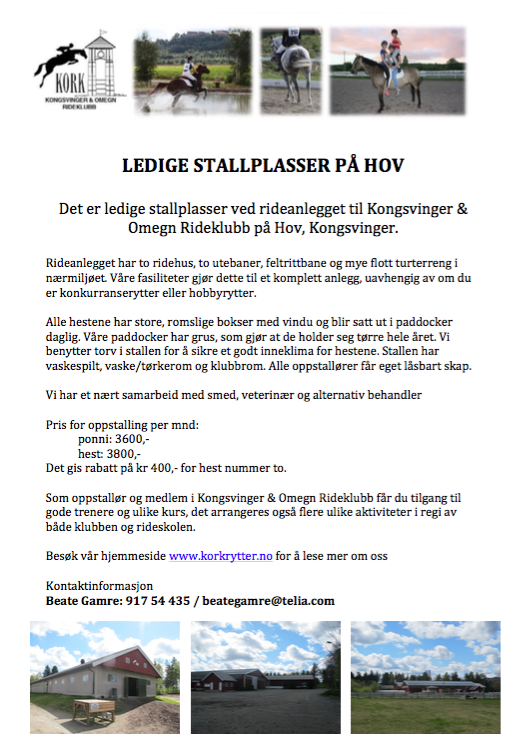 Ledige stallplasser på Hov