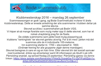Klubbmesterskap mandag 26. september.