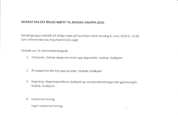 Referat Årlig møte aerobic 2018
