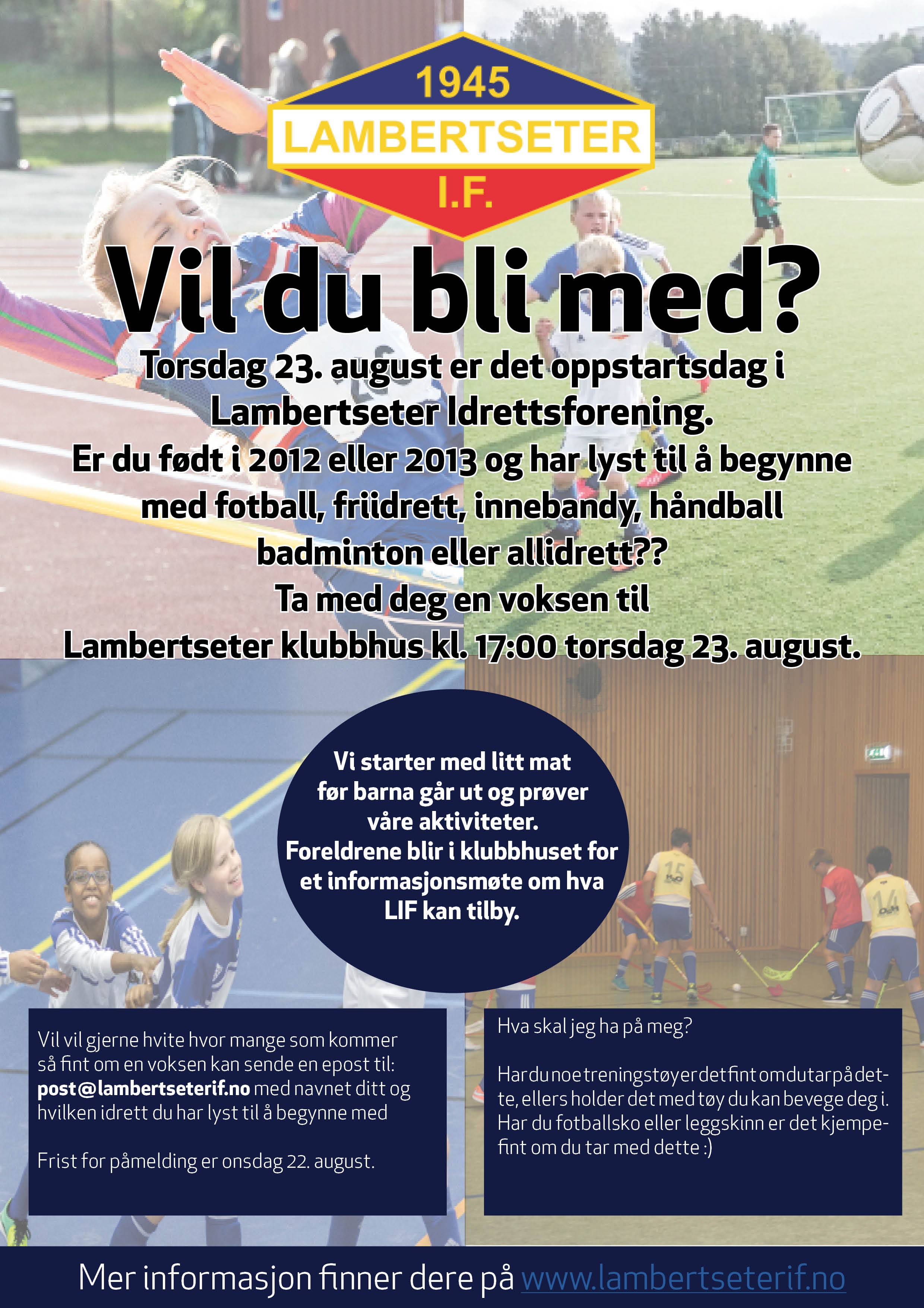 Oppstart Fotball-Friidrett-Innebandy-Håndball-Allidrett-Badminton