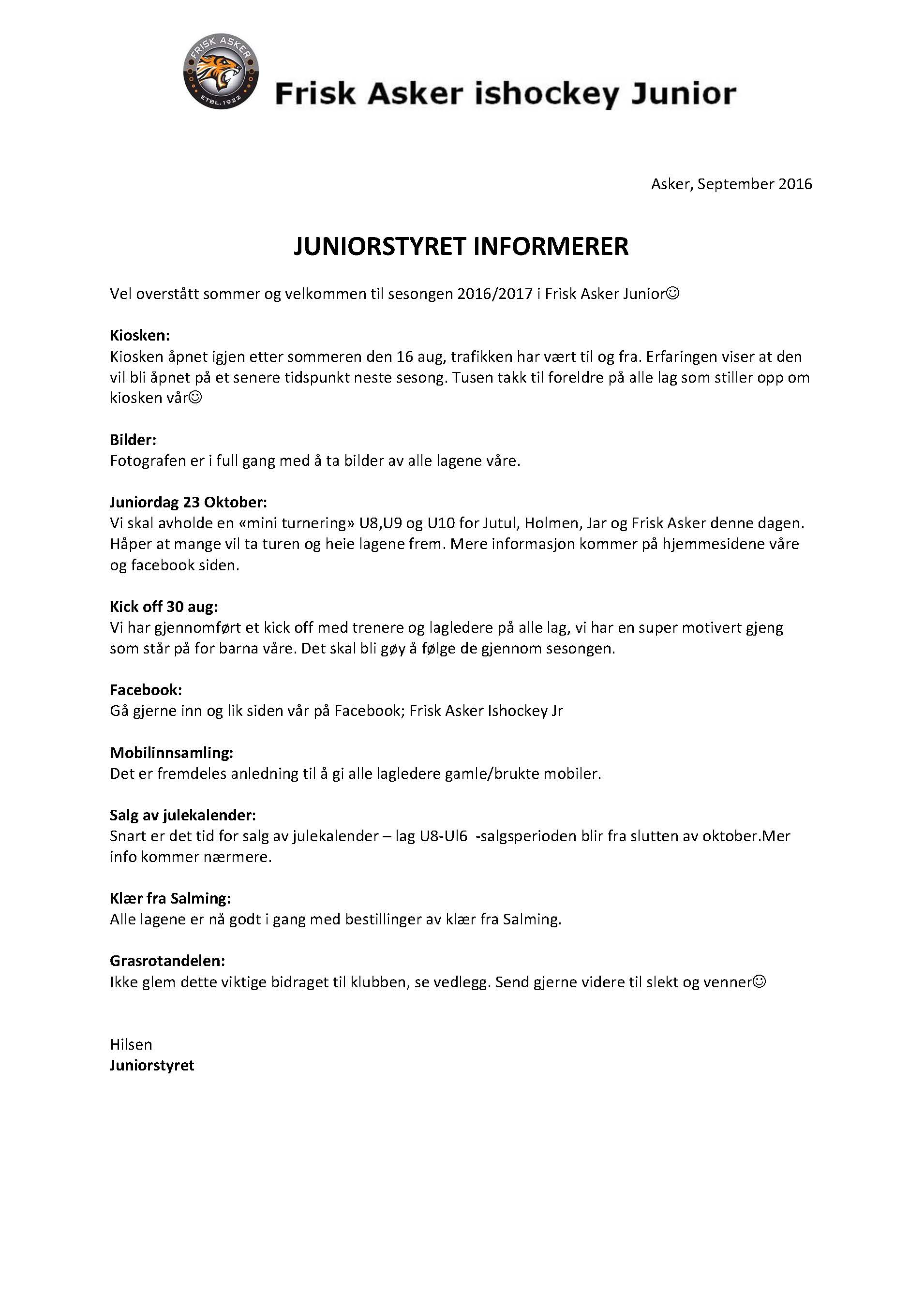 Junior Styret informerer