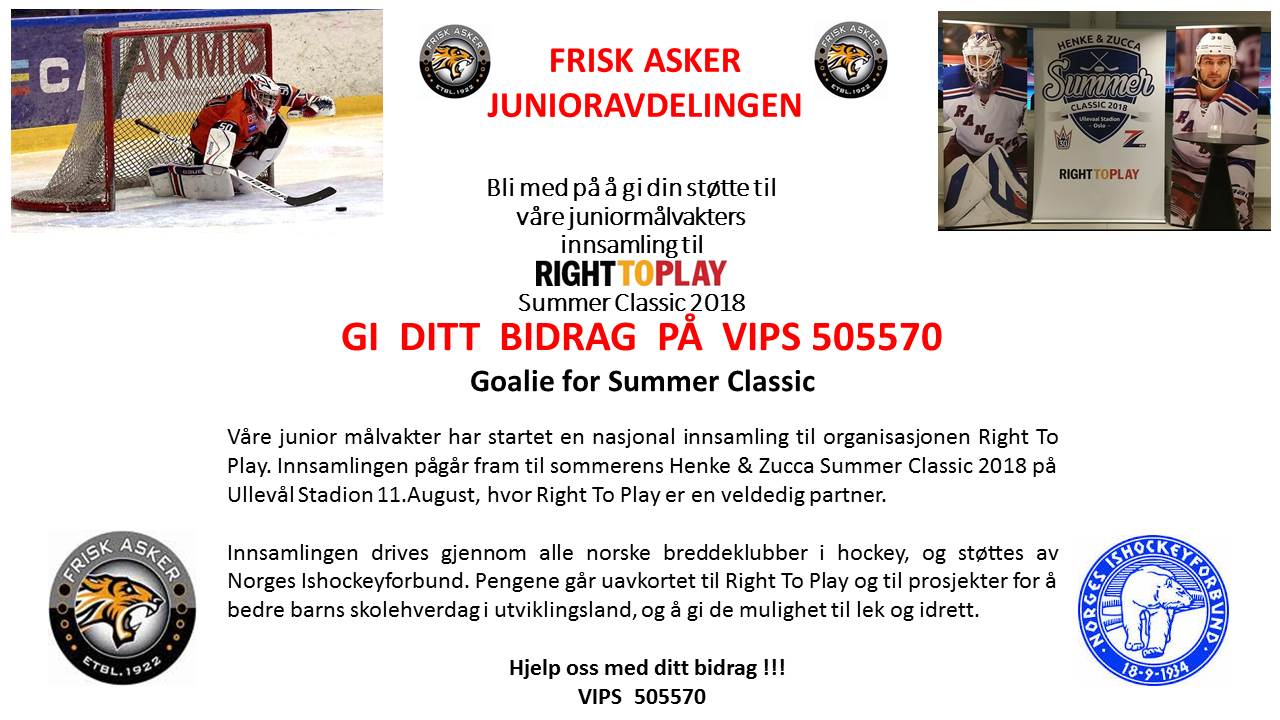 Frisk Asker sine juniormålvakter bidrar sammen med Zuccarello og Lundqvist for en bedre hverdag for barn i utviklingsland