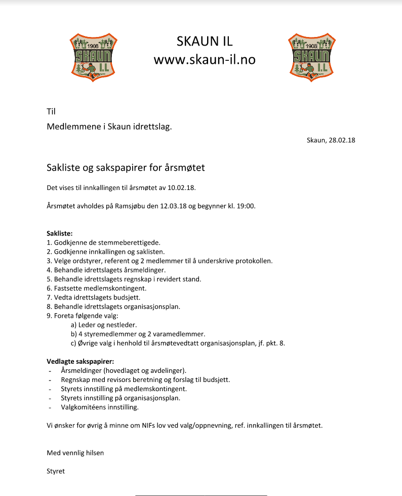 Sakliste årsmøte