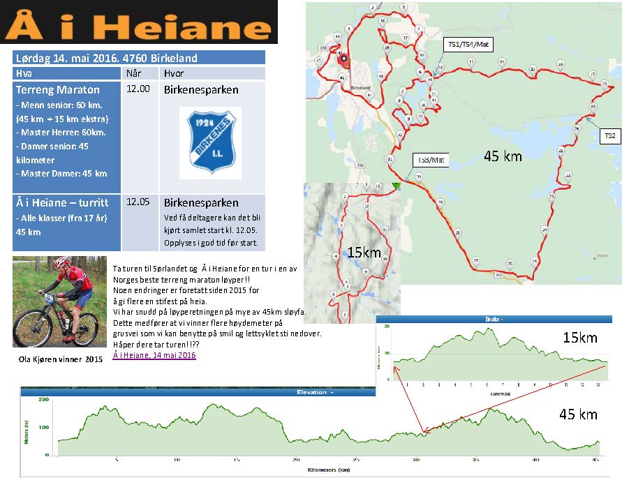 Løypetrase Å i Heiane 14 mai 2016
