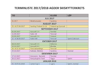 Terminliste sesongen 2017-2018
